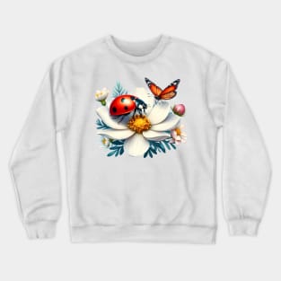 A ladybug and a butterfly decorated with beautiful colorful flowers. Crewneck Sweatshirt